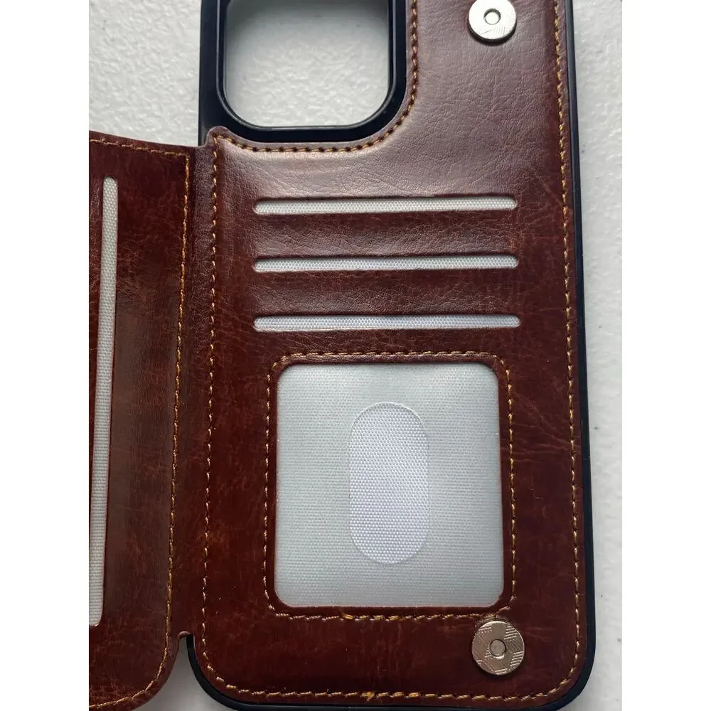 Brown Wallet Leather-like Case for iPhone 12 Snap Closure